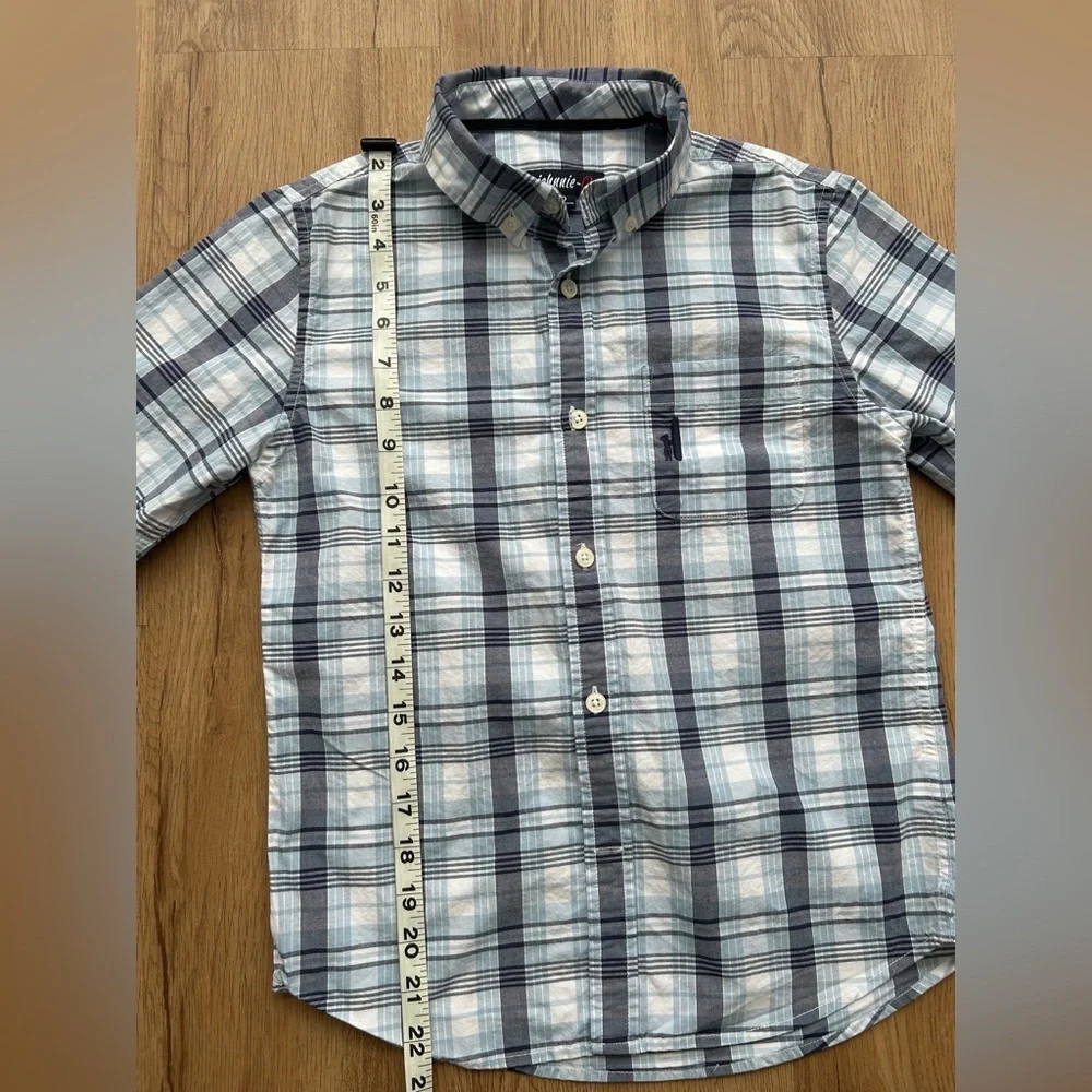 Boys Johnnie-O Gray and Blue Checkered Button Down Shirt Size 10